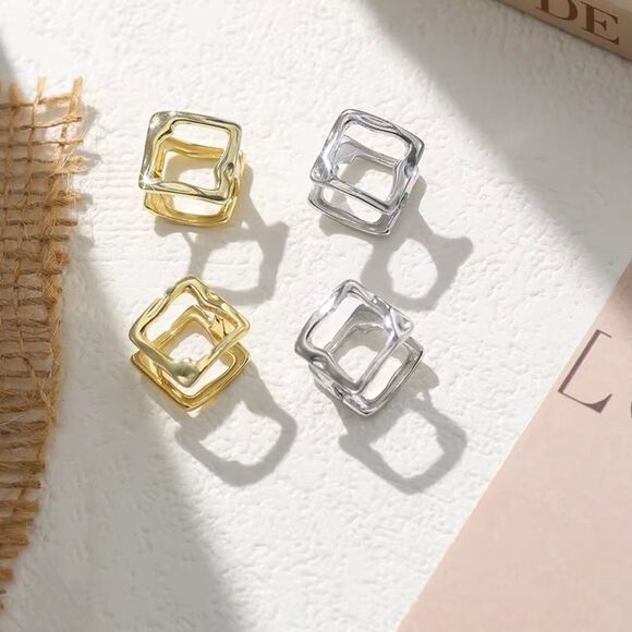 ENA 925 14k over Sterling Silver Cube Shaped Cuff Earrings - Picture 3 of 5